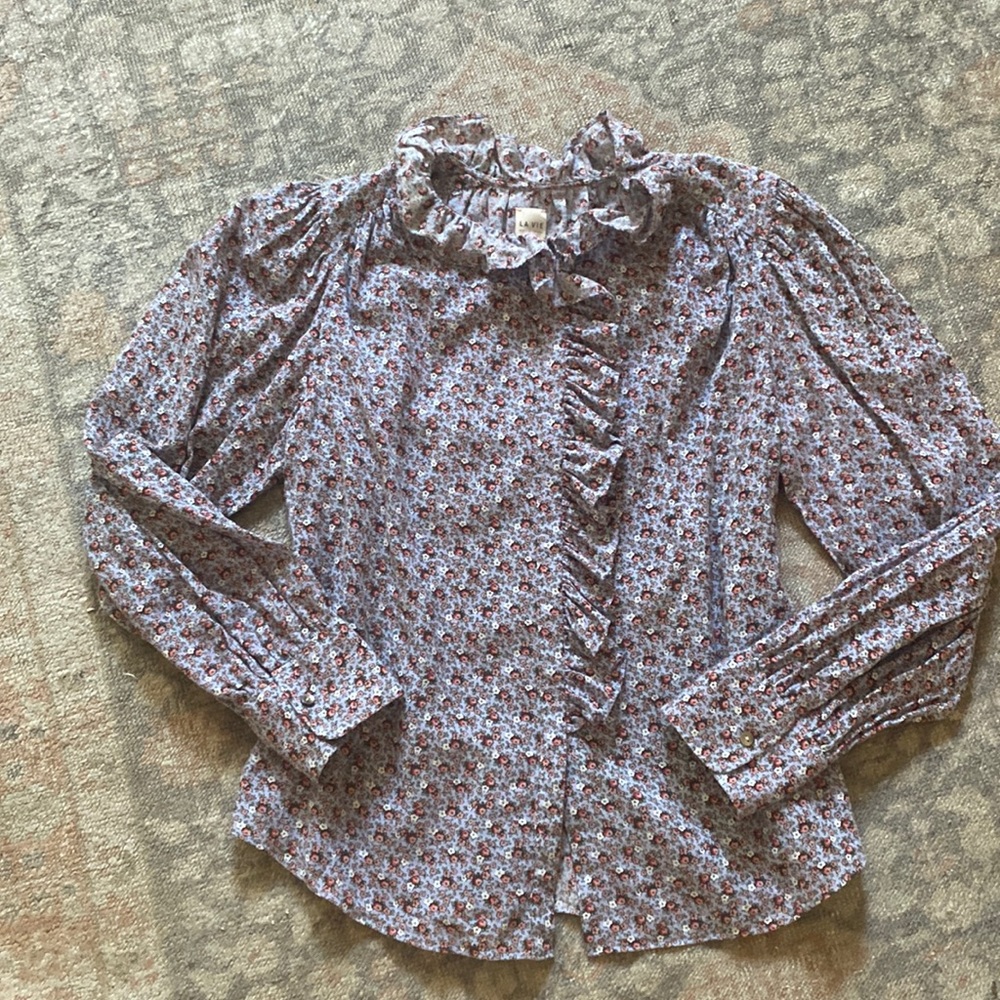 Rebecca Taylor La Vie Floral Ruffle Cotton Blouse